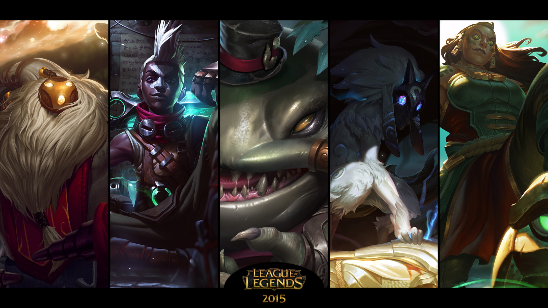 Collage de multiples campones de League of Legends.