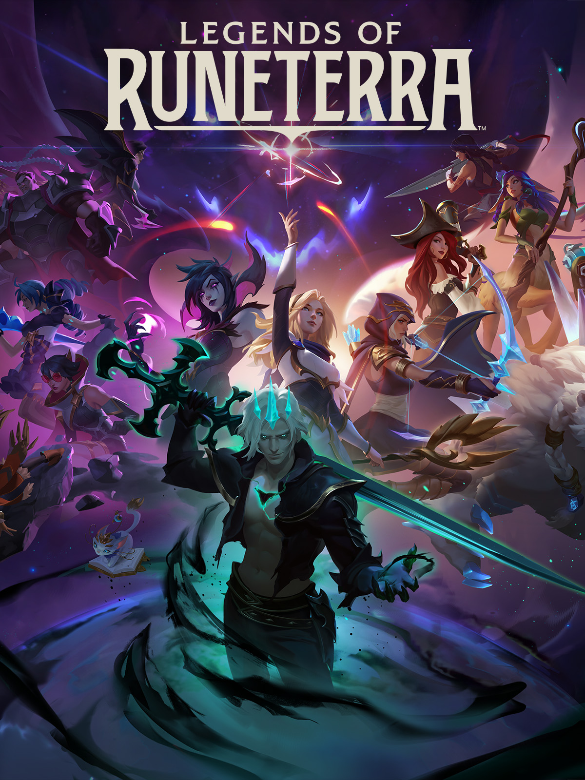 Poster del juego Legends of Runaterra con campeones del universo de LOL.